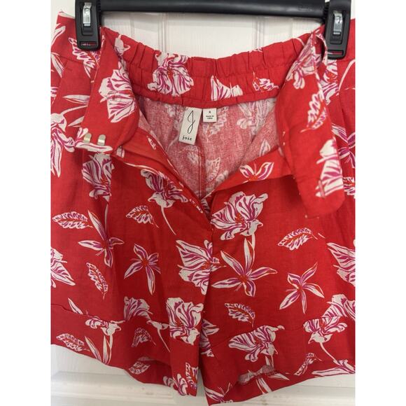 Joie Linen Blend High Rise Tropical Floral Red White Shorts Size 6 Vacation - Picture 3 of 5